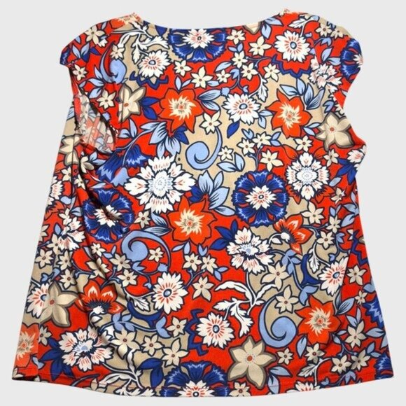 Liz Claiborne Women’s XL V-Neck Floral Blouse – Salmon & Blue Print - Picture 3 of 9
